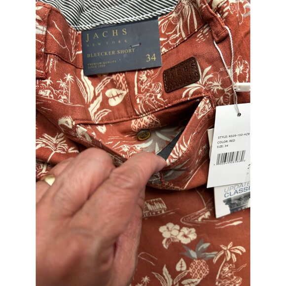 🩳 JACHS Men's Preppy NYC Red Island Print Resortwear Stretch Twill Shorts 38" - Picture 14 of 14